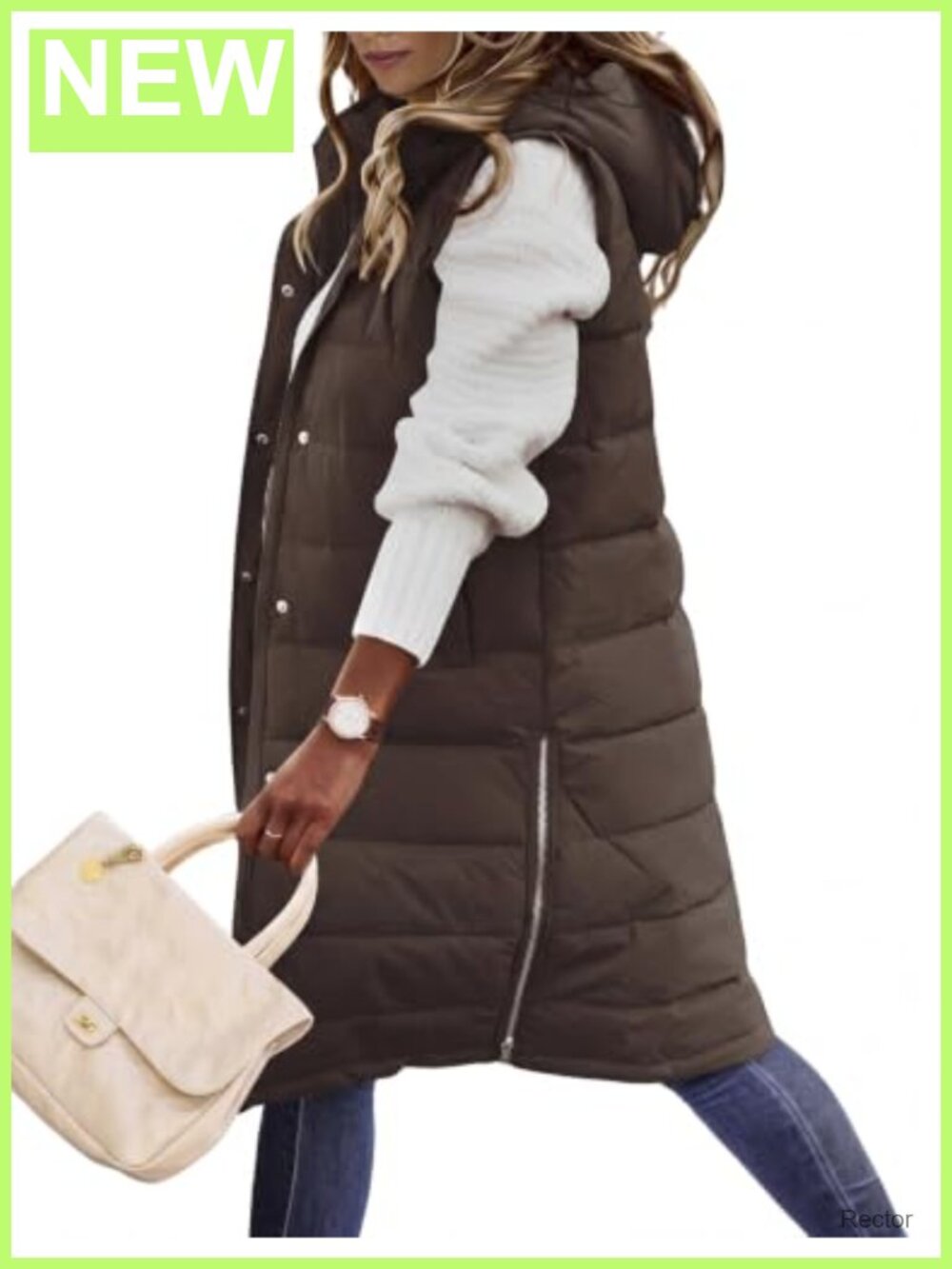 Long Puffer Vest Women Quilted Zip Sleeveless Winter Coat Outerwear